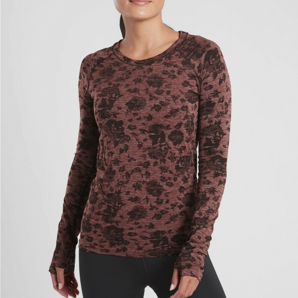 Athleta Floral Long Sleeve Top - Brown and Black
